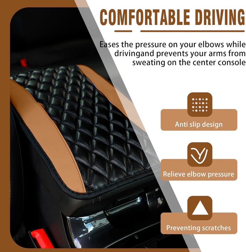Couslcd Auto Center Console Pad, Universal Waterproof Armrest Seat Box Cover, Car Interior Accessories, Leather Auto Armrest Cover Protector for Most Vehicle, SUV, Truck (Beige) - Image 4